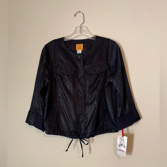 Ruby Rd. Tops - NWT! Ruby Rd Women’s Navy Sparkle Blouse w/Drawstring Waist & 3/4 Sleeve ~ Sz 6